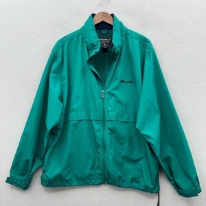 Vintage Eddie Bauer Mens Large Green Zip Up Hooded Windbreaker Jacket 80's